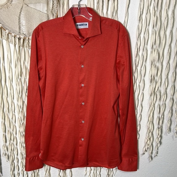 Khakis of Carmel NWOT Coral Long Sleeve Knit Jersey Button Down Shirt M - Picture 1 of 6